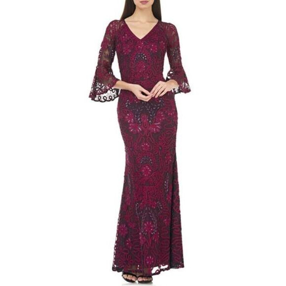 JS Collection Women's Soutache Embroidered Trumpet Gown Black Jam Size 4 $358 - Picture 1 of 8
